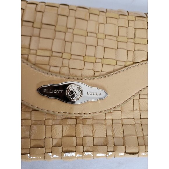 Elliott Lucca Women's Yellow Woven Patent Leather Wristlet Strap Purse Clutch - Picture 4 of 12